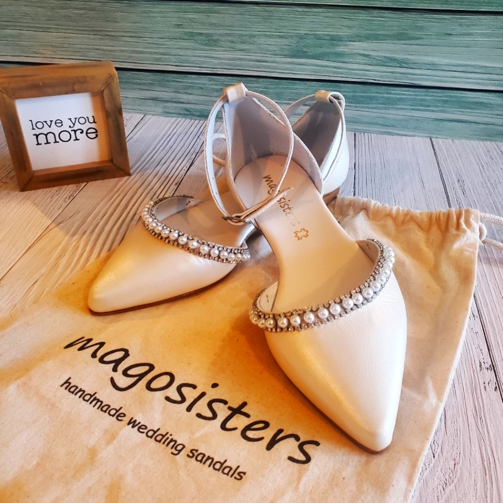 Custome Made in Greece Magosisters Ivory Leather Wedding Flats
